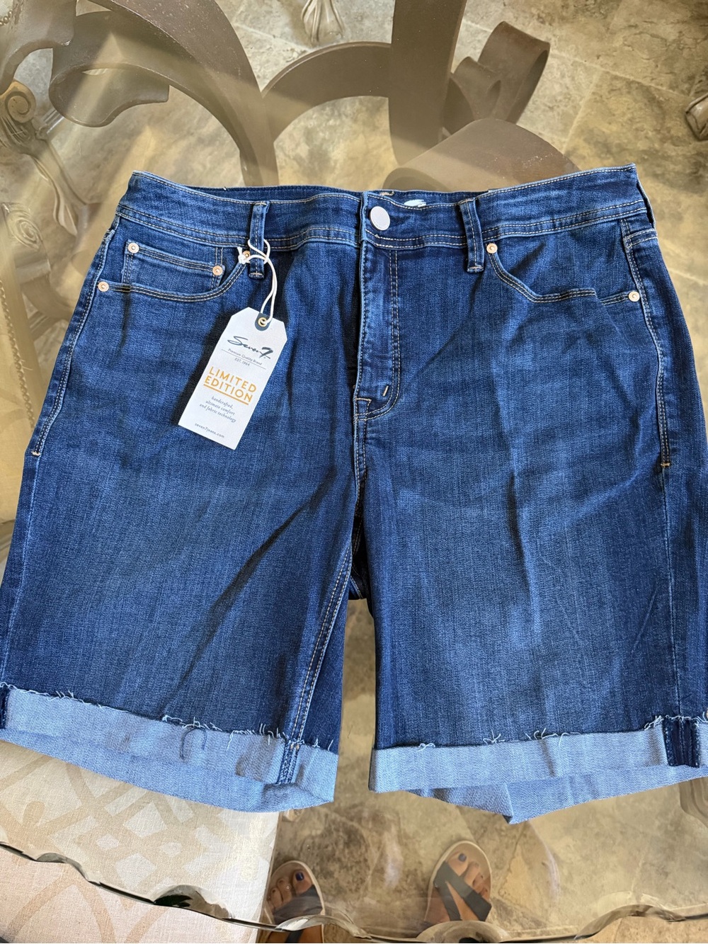 Seven7 Indigo Cuffed Denim Bermuda Shorts NWT